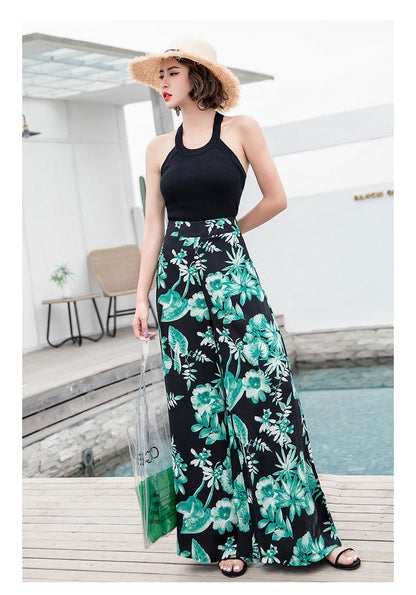 Pantaloni boemi cu croi larg Cristina - Talie înaltă, stil floral