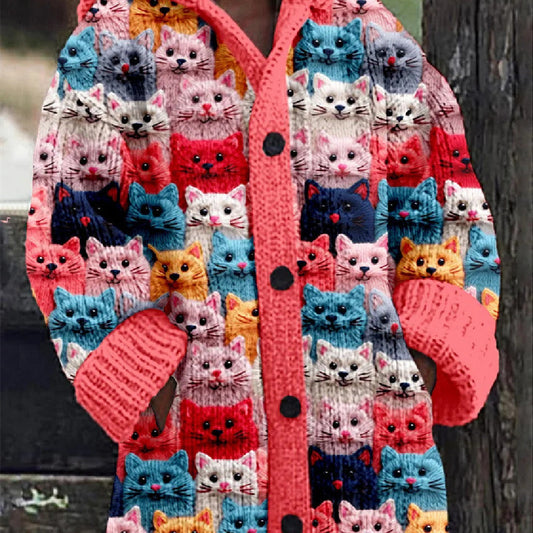Pelerină Cristina cu imprimeu de pisici - Stil confortabil pentru sărbători