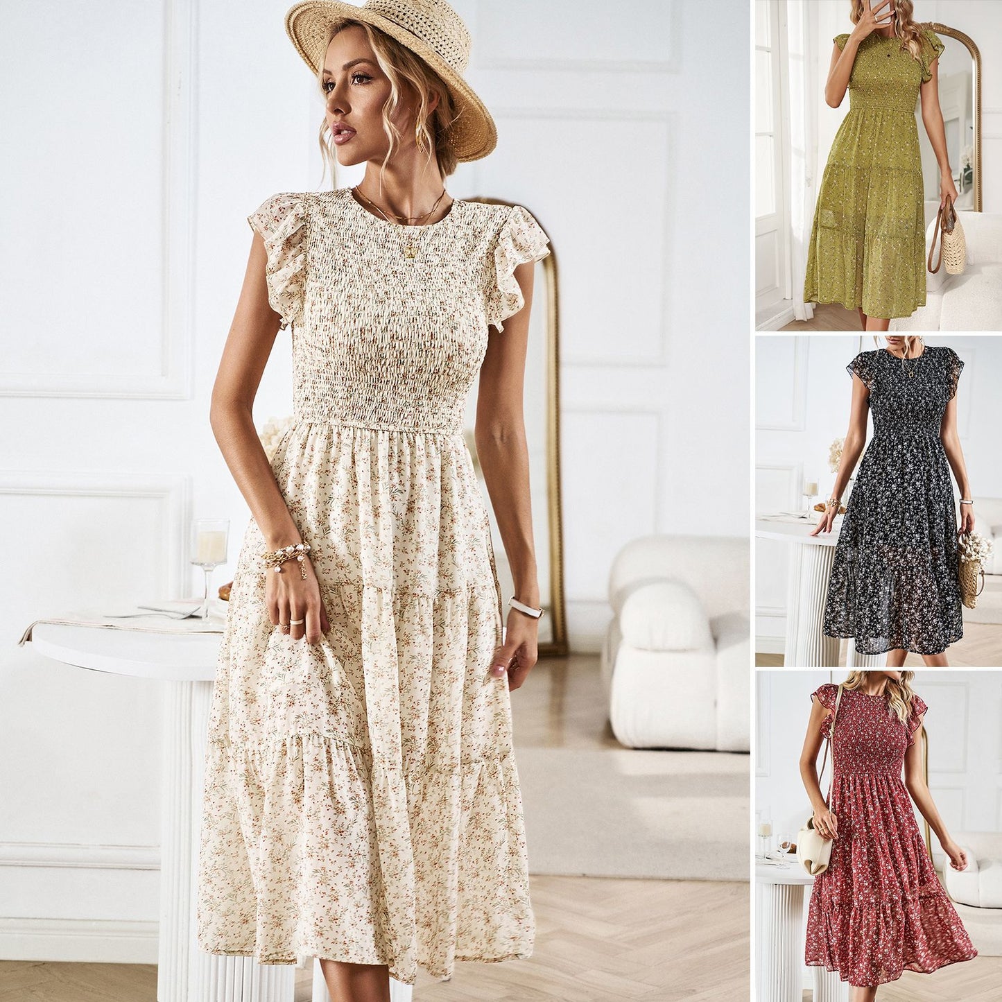 Elegant Floral Cristina Gore Summer Midi Dress