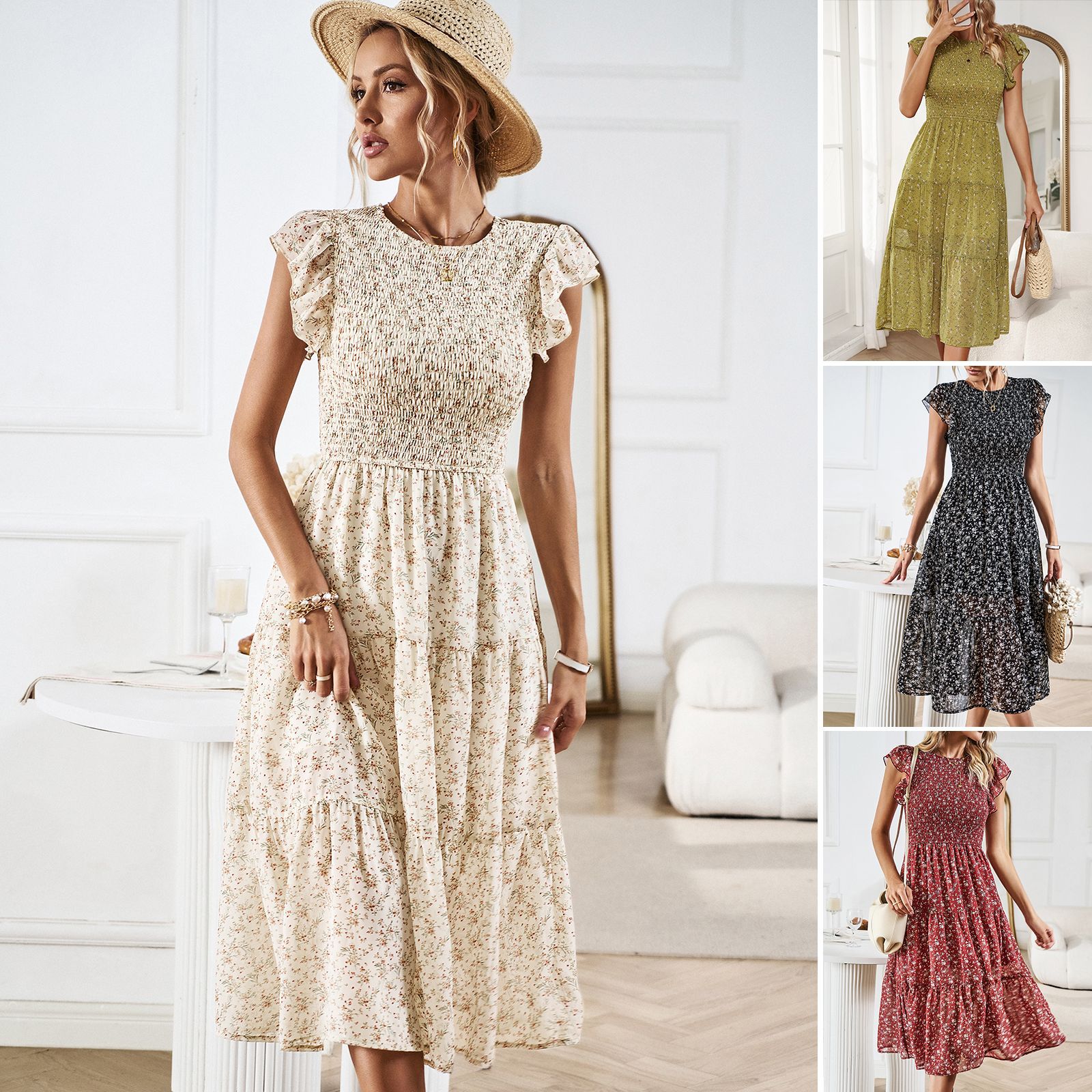 Elegant Floral Cristina Gore Summer Midi Dress