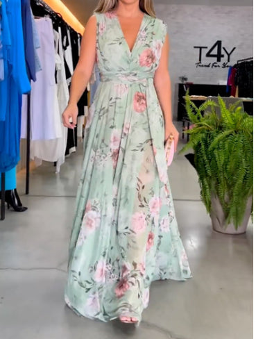 Rochie lungă din șifon Cristina - Stil prințesă floral