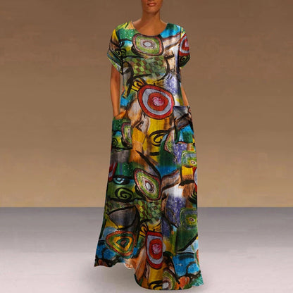 Rochie maxi cu imprimeu vibrant Cristina Gore, model leagăn