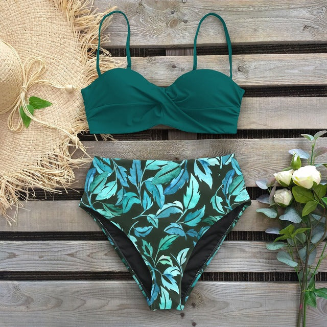 Bikini cu talie înaltă și imprimeu floral de Cristina Gore