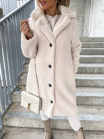 Palton Cristina din lână de miel - Guler gros de blană