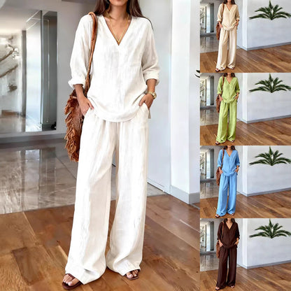 Bluză și pantaloni cu mânecă lungă din bumbac multicolor pentru femei, pre-spălate