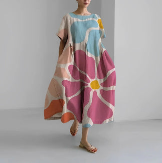 Rochie maxi Cristina cu imprimeu digital 3D și imprimeu confortabil