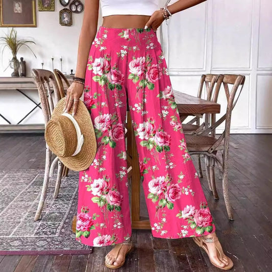 Pantaloni eleganți cu talie înaltă și imprimeu floral de Cristina Gore