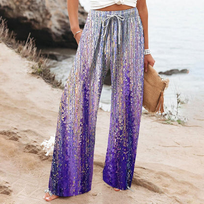 Pantaloni largi pentru femei cu imprimeu boho botanic Cristina Gore