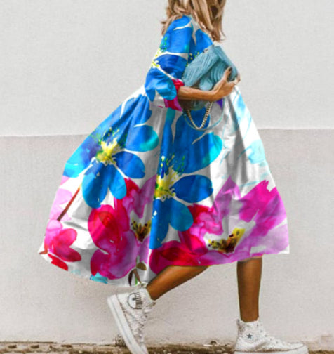 Rochie maxi boemă Cristina - Imprimeu floral îndrăzneț