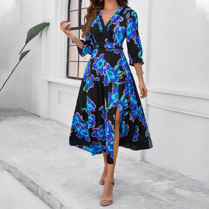 Rochie midi elegantă de vacanță Cristina Gore cu imprimeu floral