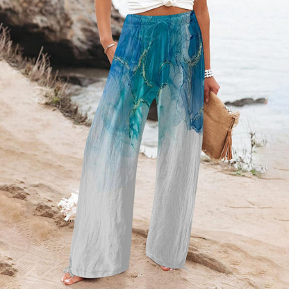 Pantaloni largi pentru femei cu imprimeu boho botanic Cristina Gore
