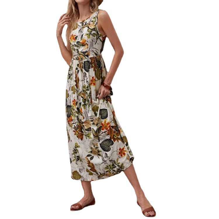 Rochie florală din bumbac, cu linie A, de Cristina Gore