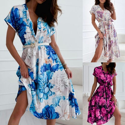 Vibrant Floral Cristina Gore V-Neck Summer Dress