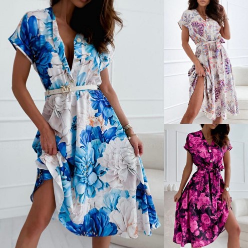 Vibrant Floral Cristina Gore V-Neck Summer Dress