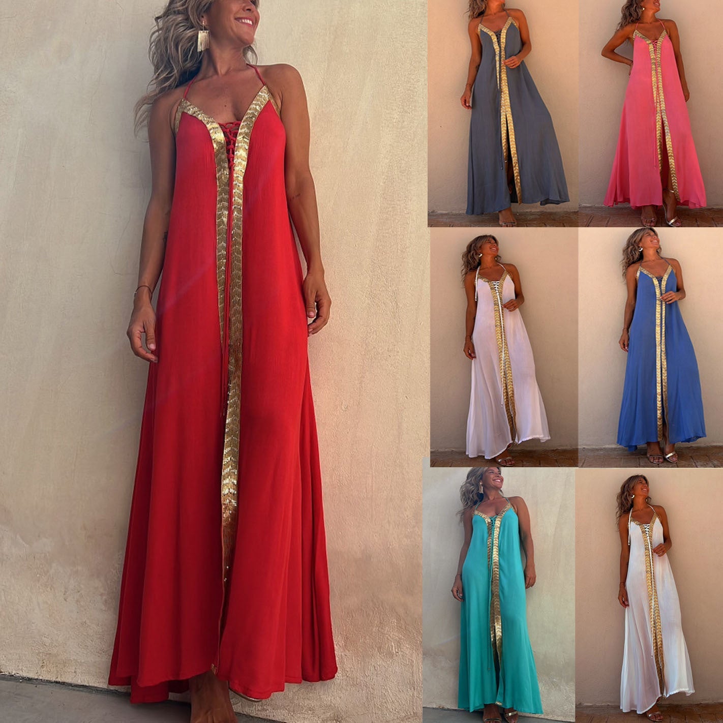Elegant Lace-Up Halterneck Dress by Cristina Gore