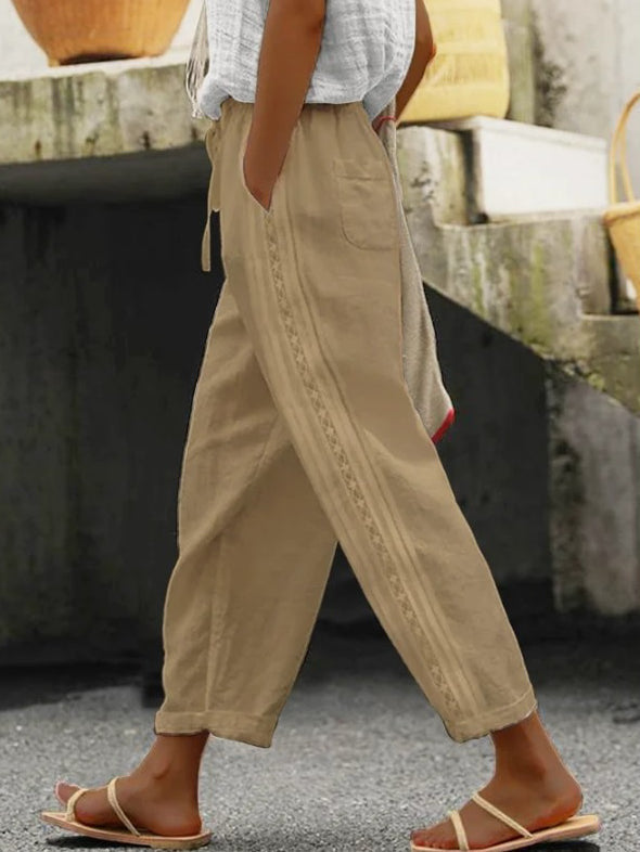 Pantaloni eleganți crop din bumbac și in, Cristina Gore