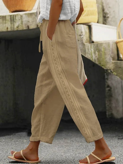 Pantaloni eleganți crop din bumbac și in, Cristina Gore