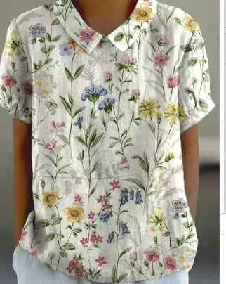 Top cu guler rotund imprimat Cristina - Model floral delicat