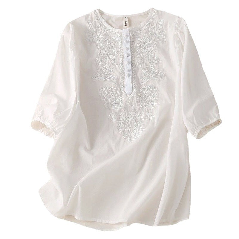 Top din in brodat Cristina - Decolteu rotund vintage