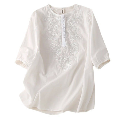 Top din in brodat Cristina - Decolteu rotund vintage