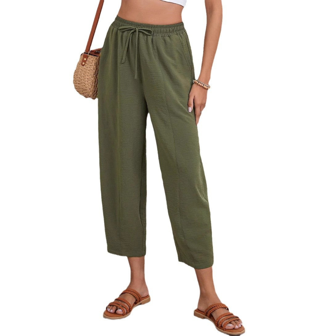 Pantaloni Cristina crop din bumbac și in - Croială plisată lejeră