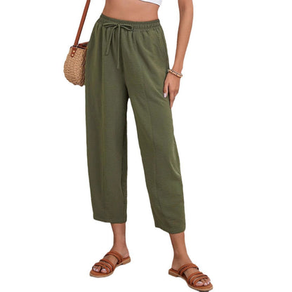 Pantaloni Cristina crop din bumbac și in - Croială plisată lejeră