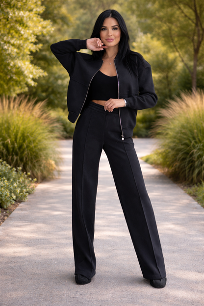 Set sport Cristina - Jachetă cu fermoar și pantaloni cu croi larg