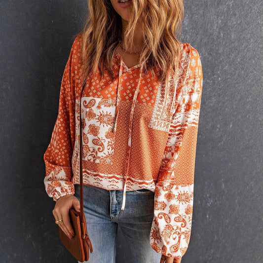Bluză cu mânecă lungă și imprimeu boho Cristina Gore