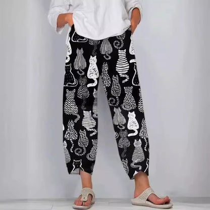 Pantaloni artistici din in cu model 3D Cristina Gore