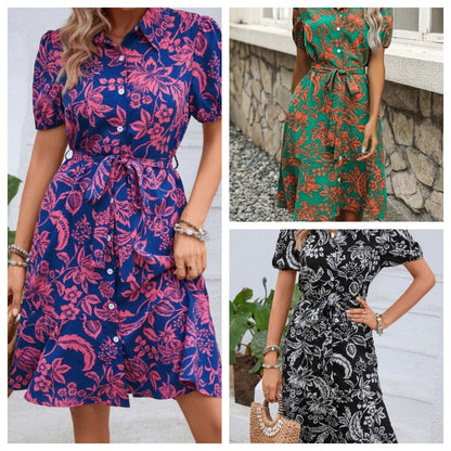 Rochie de vară cu imprimeu floral și nasturi Cristina Gore