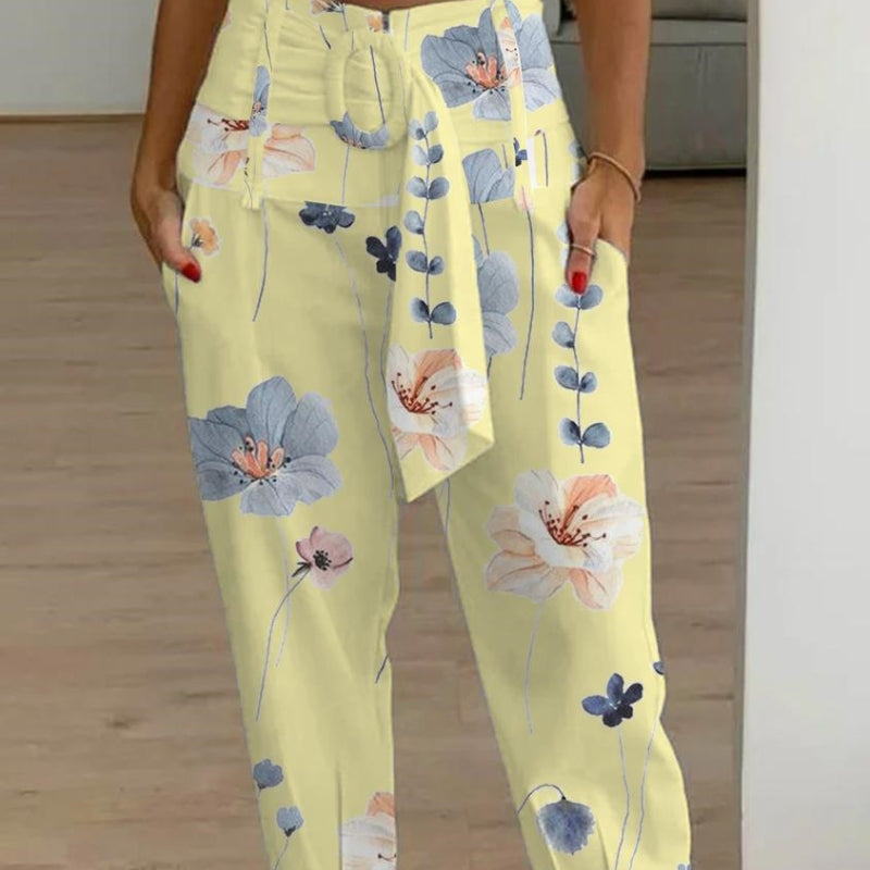Pantaloni scurți din in cu imprimeu floral Cristina Gore pentru femei