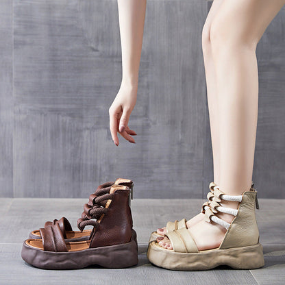 Sandale cu platformă din piele de vacă Cristina - stil roman