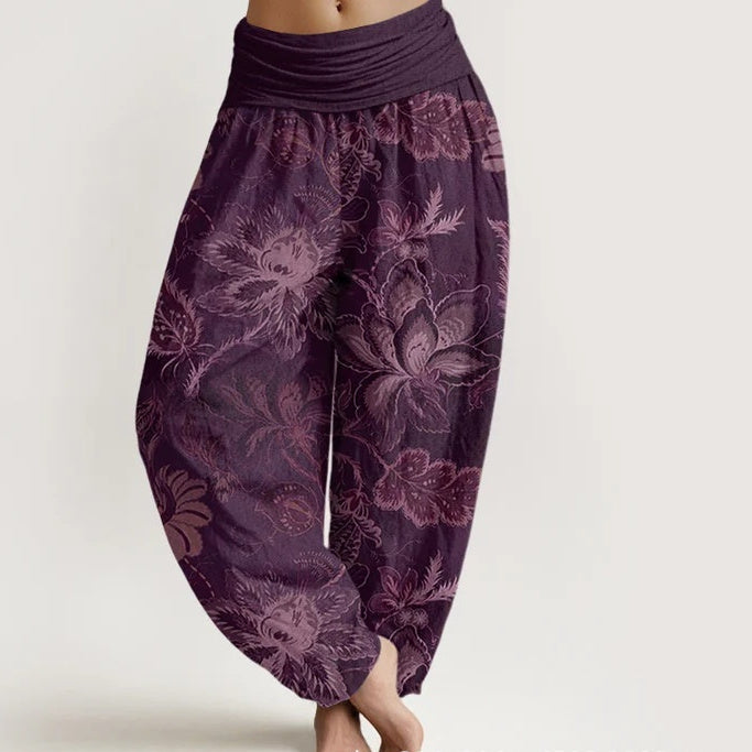 Pantaloni retro florali cu picior larg de Cristina Gore