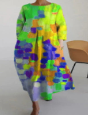 Rochie Cristina din in 3D - model artistic în linie A cu mâneci 1/2