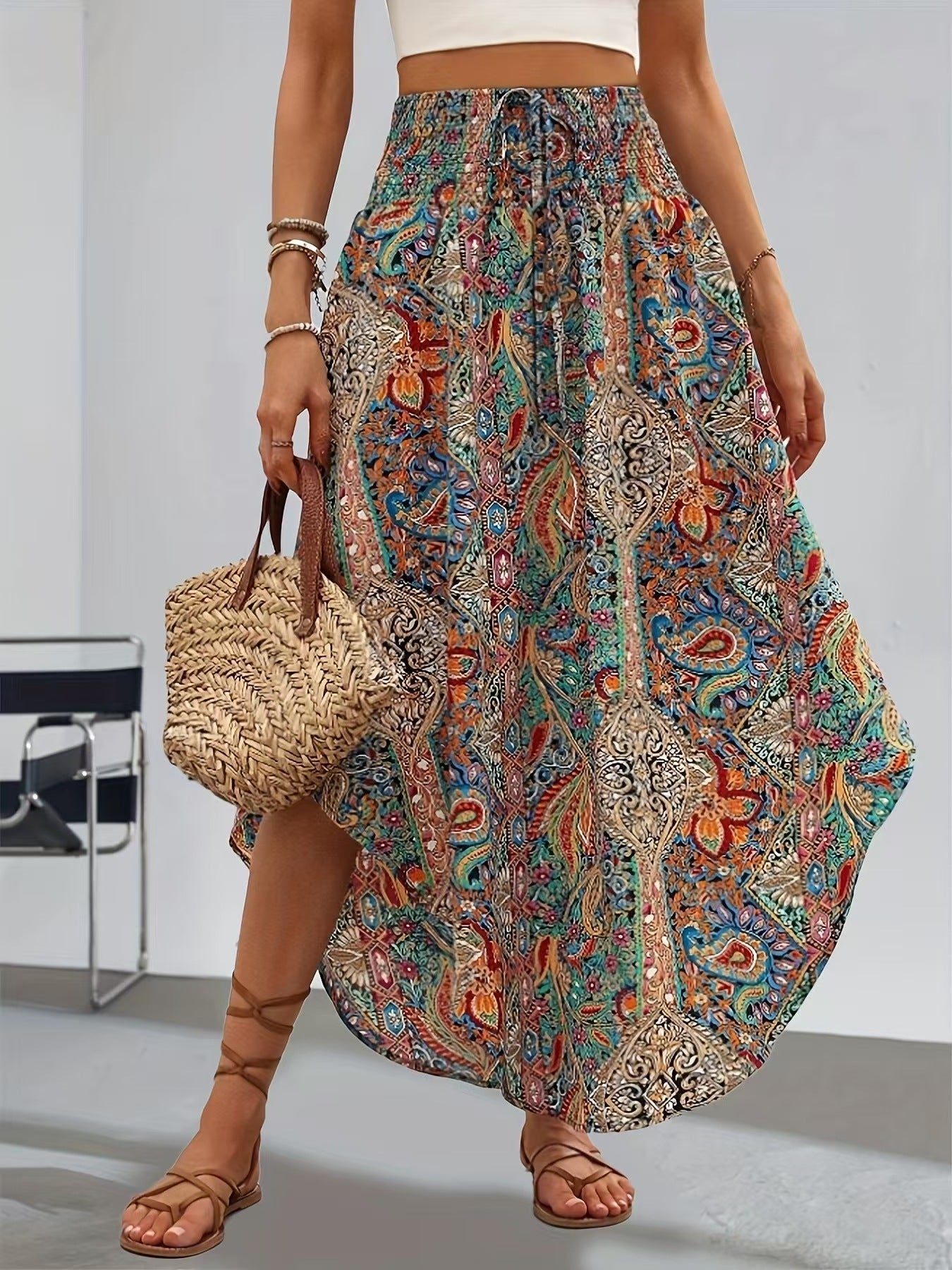 Fustă în linie A cu imprimeu floral boho Cristina Gore