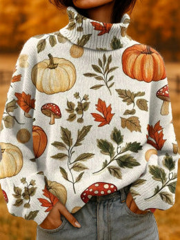 Pulover de Crăciun Cristina - Pulover cu guler înalt cu imprimeu festiv