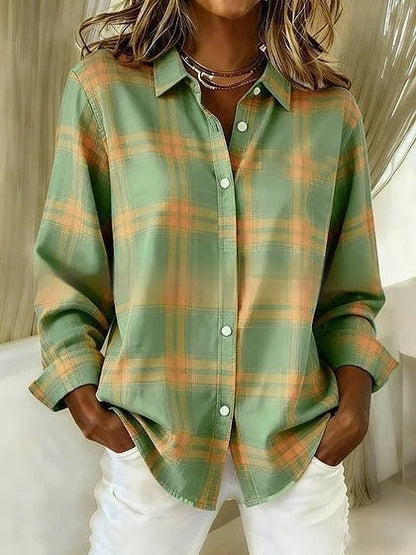 Bluză cu mânecă lungă în carouri, cu blocuri de culoare, Cristina Gore