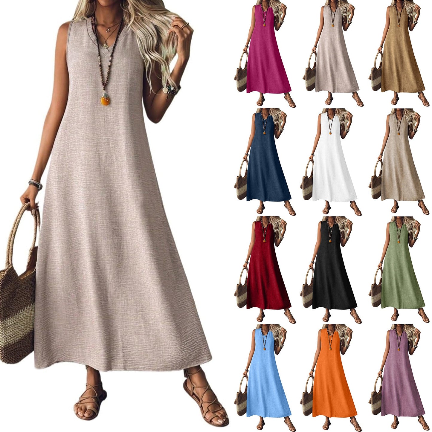 Rochie elegantă fără mâneci din cânepă Cristina Gore