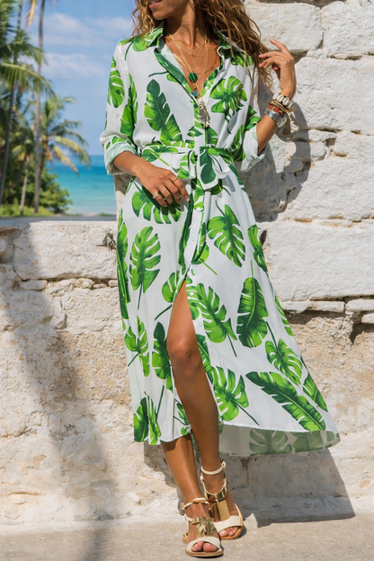 Rochie vintage din șifon Cristina - Fustă tip A cu imprimeu