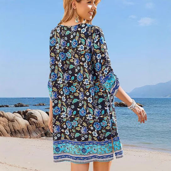 Rochie mini cu ciucuri și imprimeu floral boho Cristina Gore