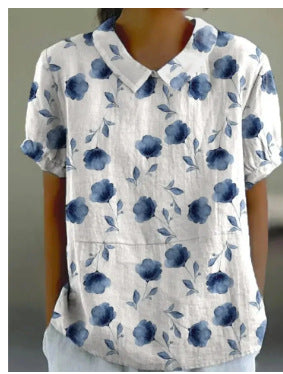 Top cu guler rotund imprimat Cristina - Model floral delicat