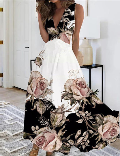 Rochie Cristina fără mâneci - Imprimeu floral artistic