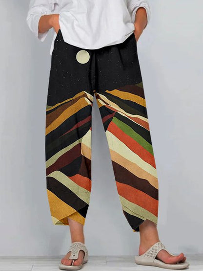 Pantaloni artistici din in cu model 3D Cristina Gore