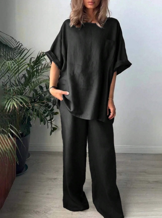 Set Cristina pentru femei cu guler rotund - mâneci tip aripi de liliac