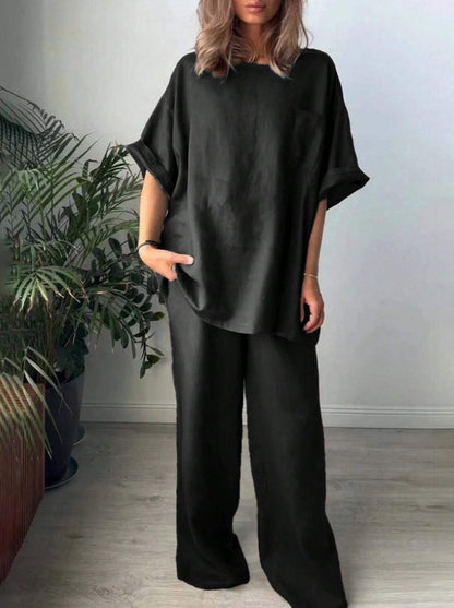 Set Cristina pentru femei cu guler rotund - mâneci tip aripi de liliac