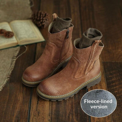 Ghete Cristina din piele întoarsă și fleece - Deschidere largă