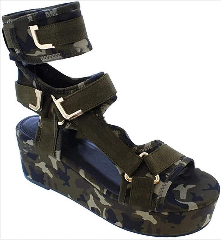 Sandale cu platformă Cristina - Imprimeu șarpe cu închidere cu velcro