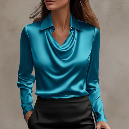 Bluză elegantă din satin cu guler leagăn de Cristina Gore