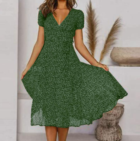 Rochie Cristina cu imprimeu și decolteu în V - Detaliu cu șireturi