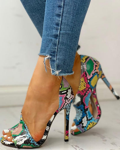 Sandale cu toc înalt Cristina - imprimeu leopard vibrant